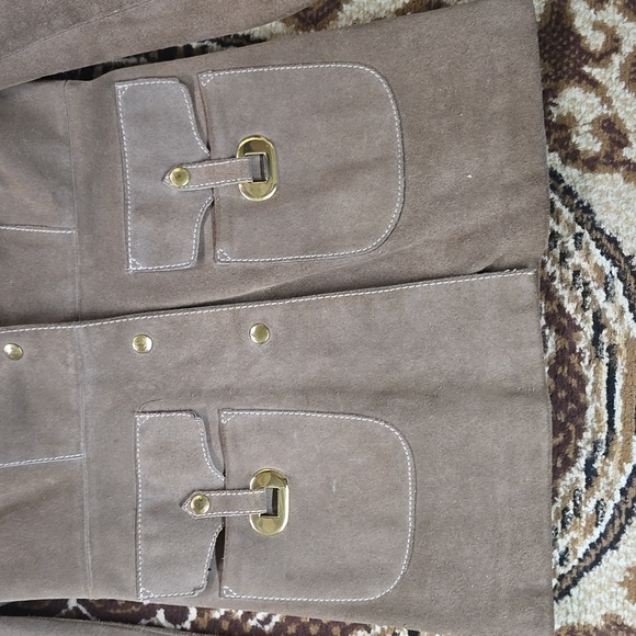 Irving Posluns 1970s Suede Coat Leather Jacket with Gold Hardware 70s Retro Fall - Picture 5 of 16